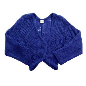 Forte Forte Italy Wool Blend Open Knit Plunging Cardigan in Blue